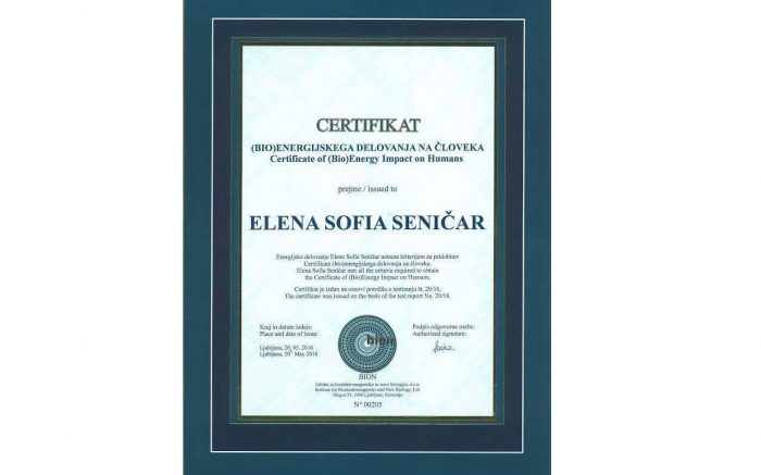 energetski obesek za živali Elenas - certifikat
